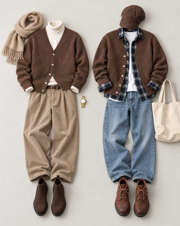 LOOK 2 브라운 케이블 가디건