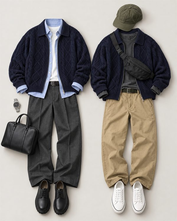 LOOK 3 네이비 케이블 집업 가디건